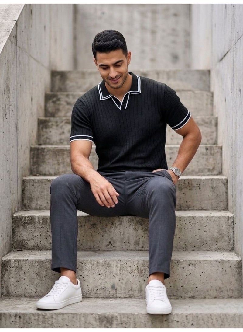 Hikes Premium Ribbed Viscose Polo T-Shirt for Men Soft Breathable Short Sleeve Elegant Casual Wear - Image 4