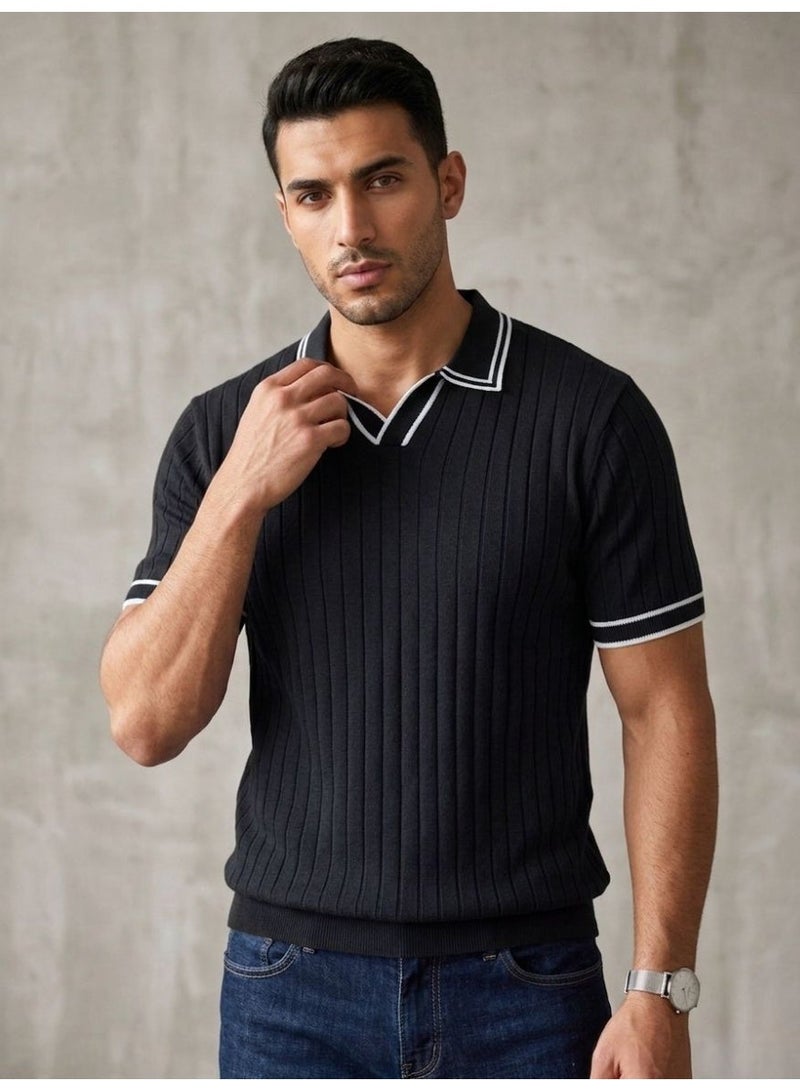 Hikes Premium Ribbed Viscose Polo T-Shirt for Men Soft Breathable Short Sleeve Elegant Casual Wear - Image 1