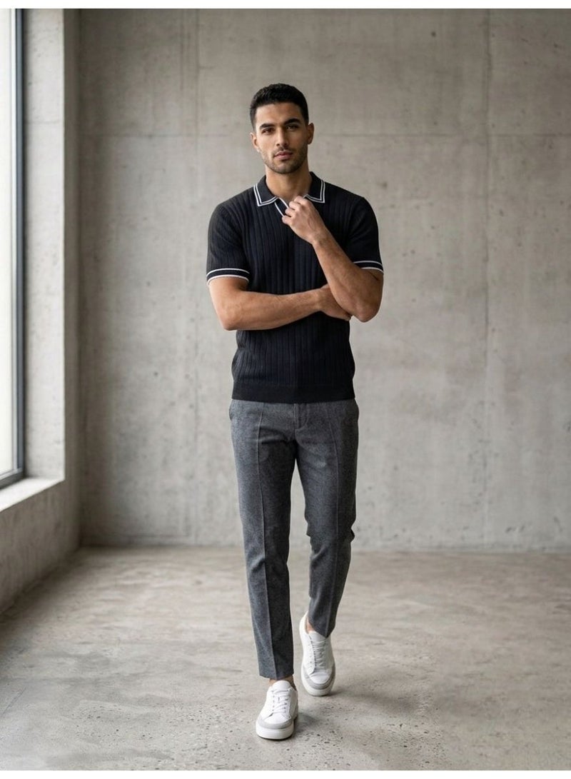 Hikes Premium Ribbed Viscose Polo T-Shirt for Men Soft Breathable Short Sleeve Elegant Casual Wear - Image 2