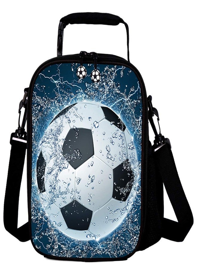 7-Mi Portable Kids Lunch Box Bag, Reusable Insulated Lunch Tote Kids Boys Girls Washable Crossbody Lunch Container Food Carrier Football Printed For 36 months To 7 Years - Image 1