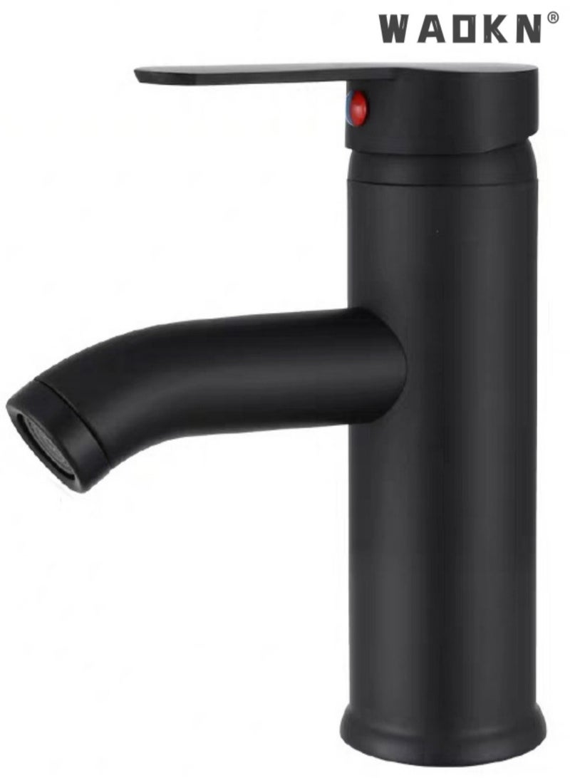 WAOKN Vessel Sink Faucet, Matte Black Waterfall Spout Bathroom Faucet, Tall Single Handle One Hole Bowl Mixer Tap, Waterfall Spout Lavatory Vanity with Pop Up Drain,Single Lever Faucet,Black - Image 5