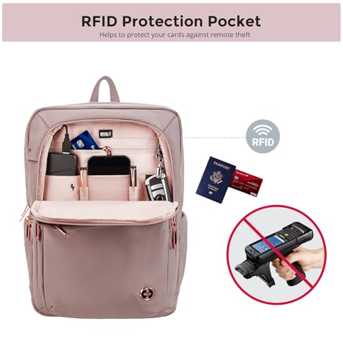 Swissdigital Design Laptop Backpack for Women,College Bookbags with USB Charging Port,Cute Computer Backpacks for Work Business,Pink | KATY ROSE - Image 4