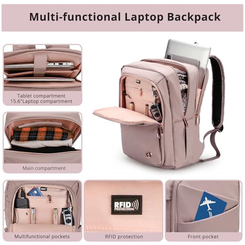 Swissdigital Design Laptop Backpack for Women,College Bookbags with USB Charging Port,Cute Computer Backpacks for Work Business,Pink | KATY ROSE - Image 5