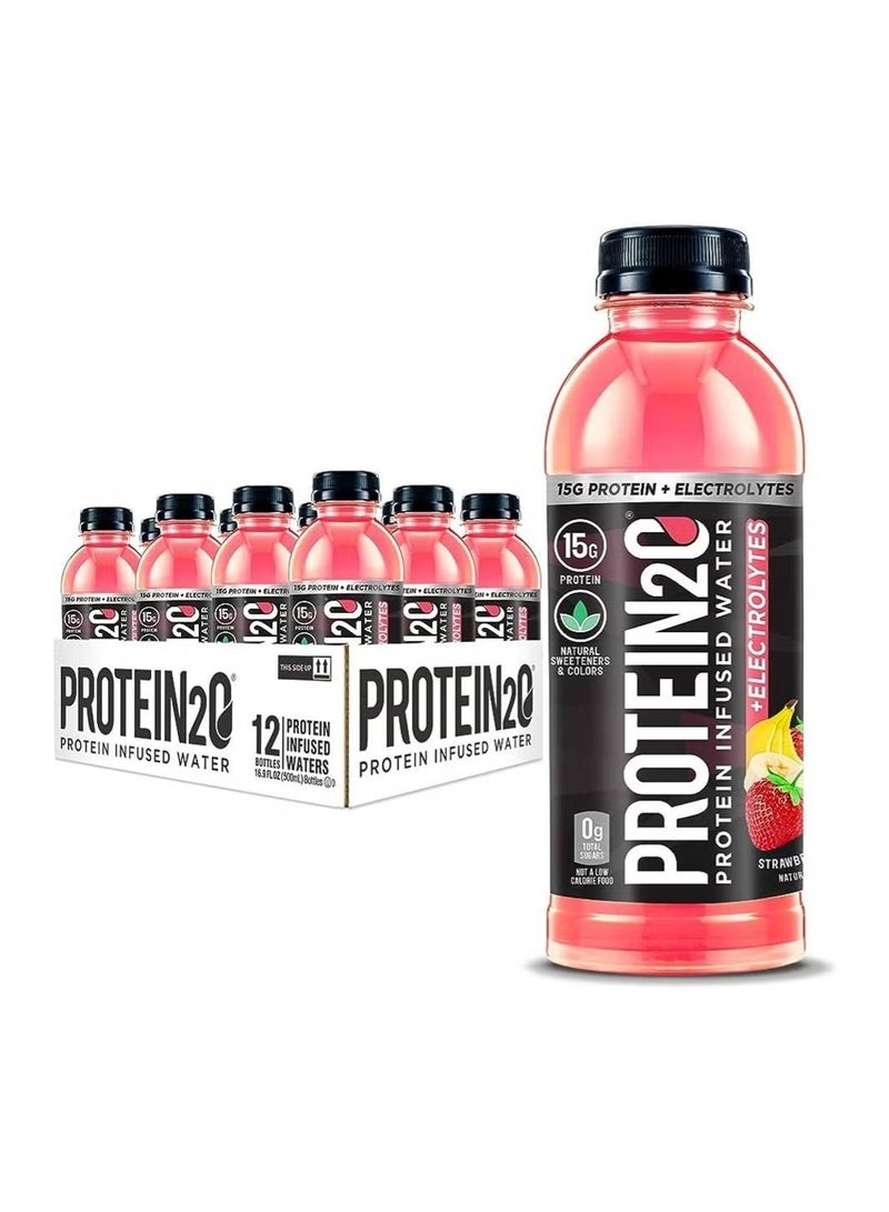 PROTEIN20 Protein2o Protein Infused Water + Energy Strawberry Banana – Pack of 12 - Image 1