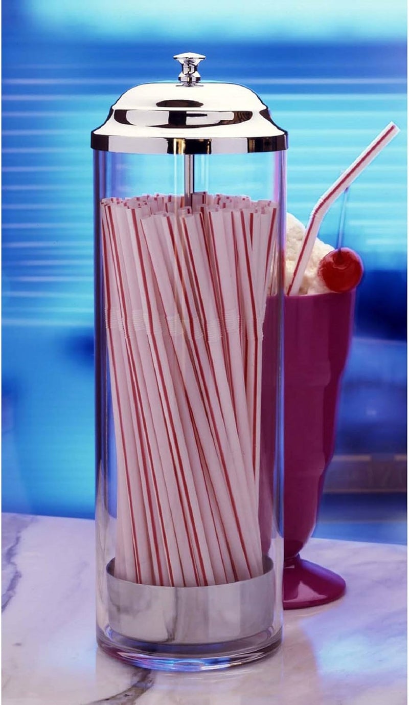 Prodyne Clear Acrylic Straw Dispenser with Chromed Steel Lid - Image 2