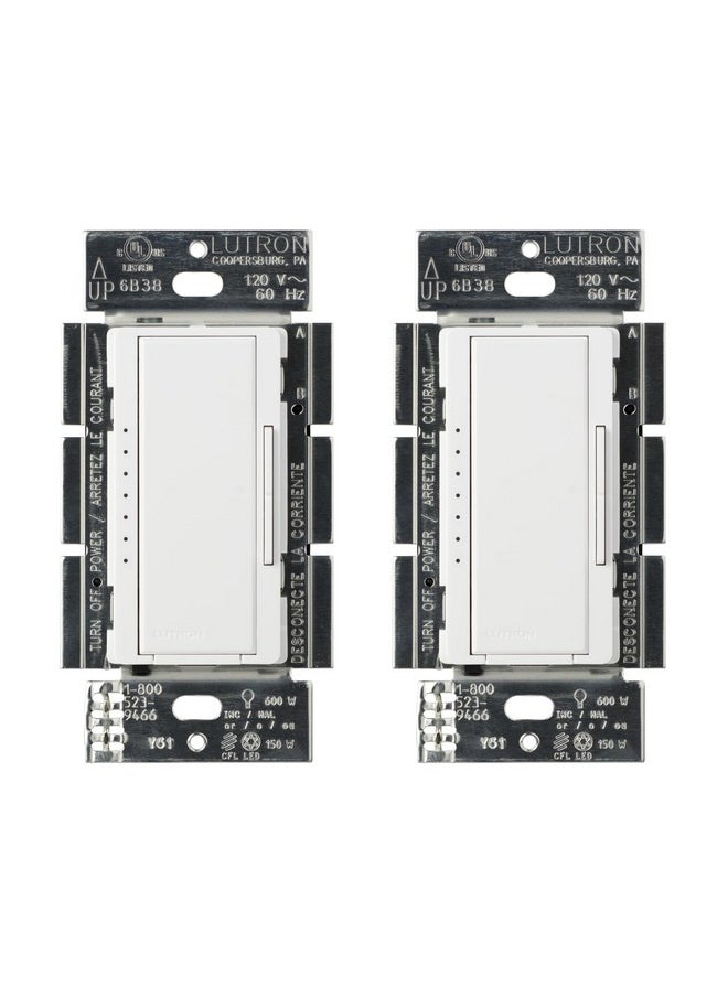LUTRON Lutron Maestro LED+ Dimmer Switch for Dimmable LED, Halogen and Incandescent Bulbs, 150W/Single-Pole or Multi-Location, MACL-153M-WH, White (2-Pack)  - Image 1