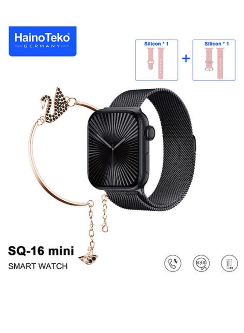 Haino Teko Smart Watch SQ16 Mini For Women Screen AMOLED With 3 Silicone and Stainless Steel Straps and Additional Bracelet Multicolour - Image 1