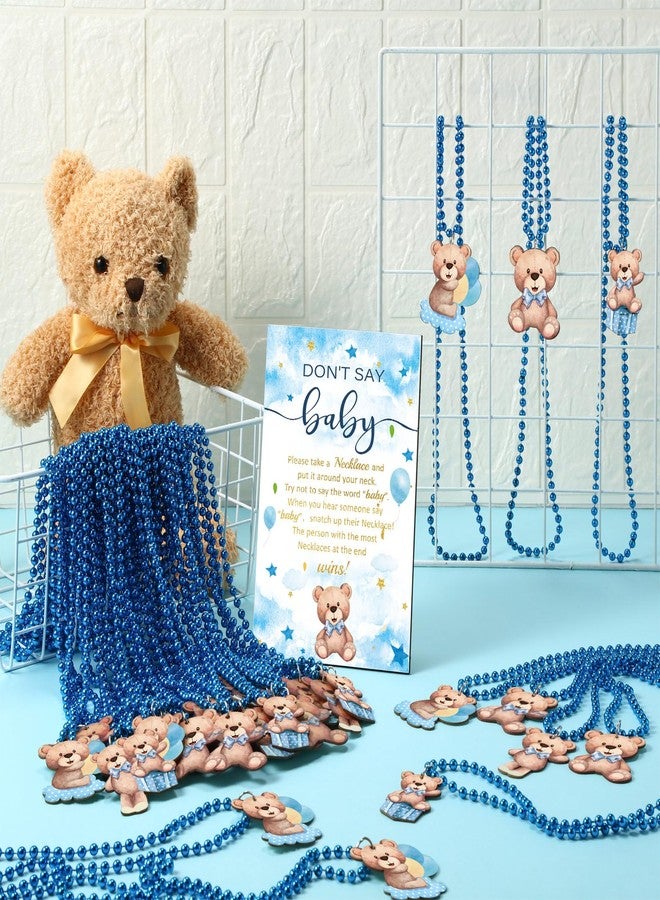 Beeveer 51 Pcs Don't Say Baby Shower Game Supplies Include Wooden Baby Shower Sign and 50 Necklaces for Gender Reveal Party Decor(Blue Bear) - Image 2