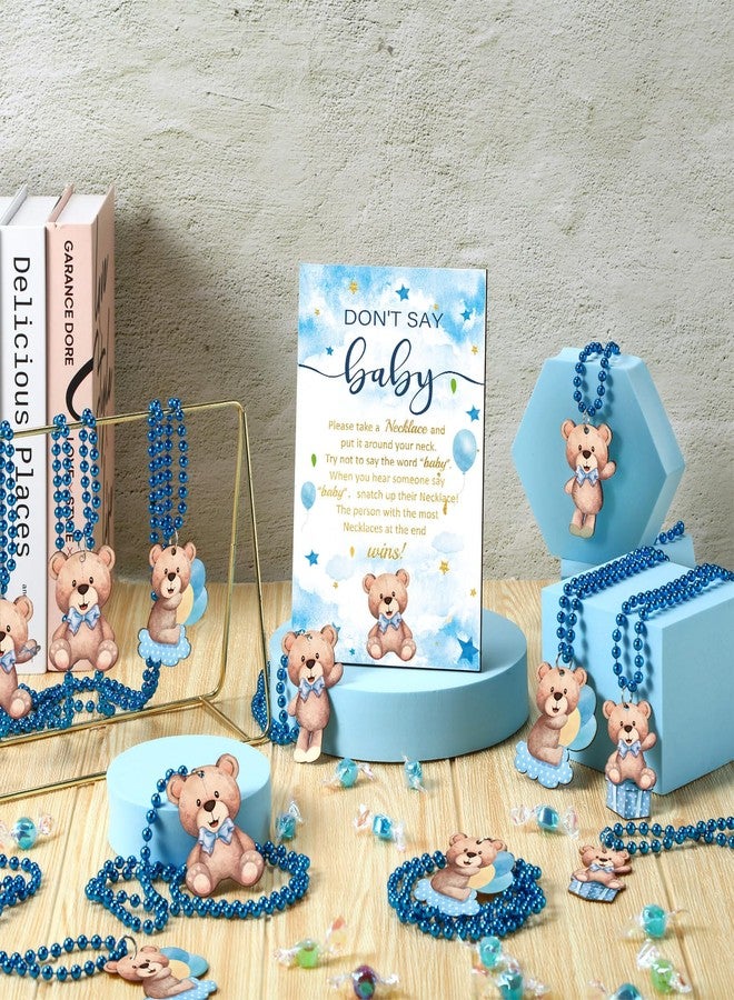 Beeveer 51 Pcs Don't Say Baby Shower Game Supplies Include Wooden Baby Shower Sign and 50 Necklaces for Gender Reveal Party Decor(Blue Bear) - Image 3
