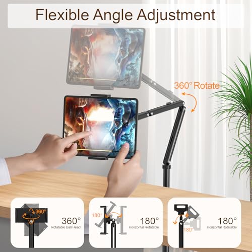 Houele Tablet Floor Stand with Removable Tray, iPad Floor Stand Holder for Bed, Height Adjustable Tablet Mount iPad Holder for 4.7”-15.6” Tablets iPads and Phones - Image 2