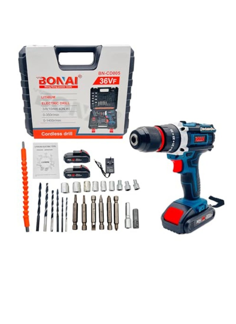 BONAI BONAI 36V Cordless Drill Set with 6 Bits, Flexible Extender, Car Polisher Attachment, Cutter, and More - Unleash Precision and Power in Every Project!  - Image 1