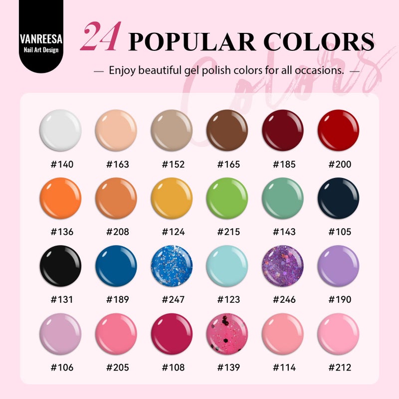 VANREESA 42 Pcs Gel Nail Polish Kit with U V Light 24 Colors Gel Polish Nail Set Glossy & Matte Top Coat Complete Nail Kit with Manicure Tools for All Seasons Gifts for Women Girls - Image 2