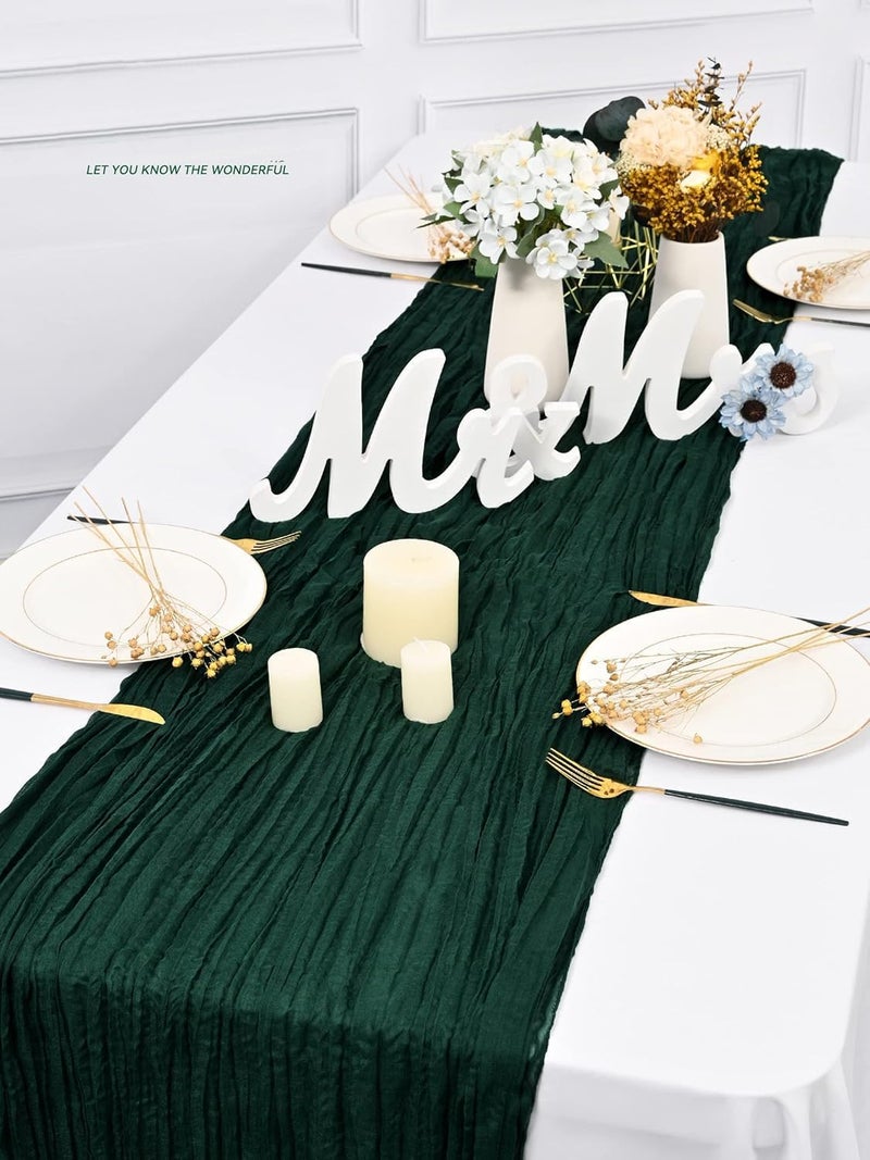 MAKINGTEC Cheesecloth Table Runner 35 x 118 Inch Gauze Tablecloth Boho Wedding Decor 10 Ft Rustic Wedding Decorations Vintage Table Centerpieces for Reception Bridal Shower Birthday (1 Pack Emerald Green) - Image 2