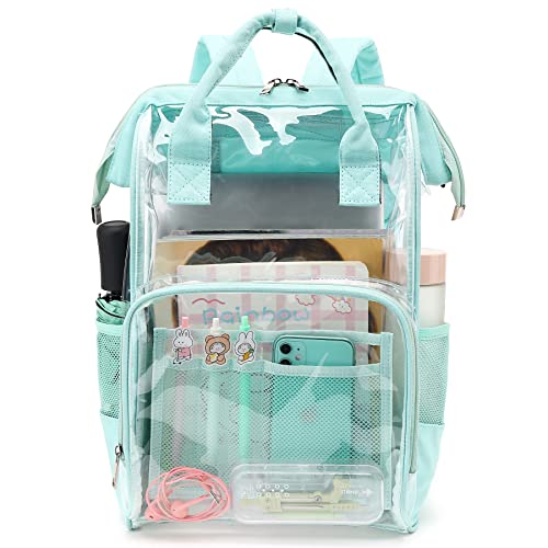 Yusudan Heavy Duty Clear Backpack for Men Women, School Bag Bookbag PVC Plastic Transparent Backpacks for Boys Girls (Mint Green) - Image 1
