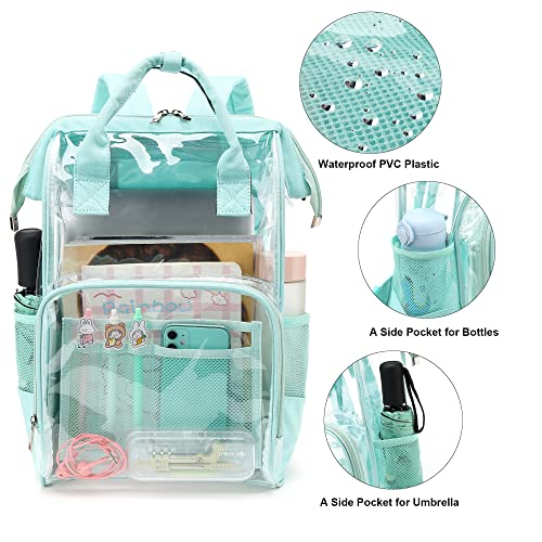 Yusudan Heavy Duty Clear Backpack for Men Women, School Bag Bookbag PVC Plastic Transparent Backpacks for Boys Girls (Mint Green) - Image 2