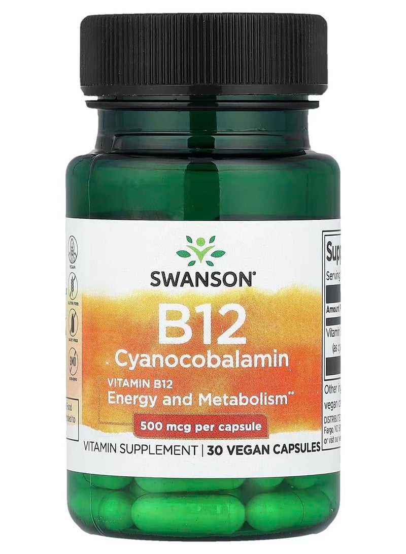 SWANSON Vitamin B12 500 mcg 30 Capsules - Image 1