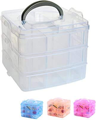 Anadi 3 Layers 18 Grids Transparent Plastic Jewellery Organizer Storage Compartment Box Multi Color - Image 2
