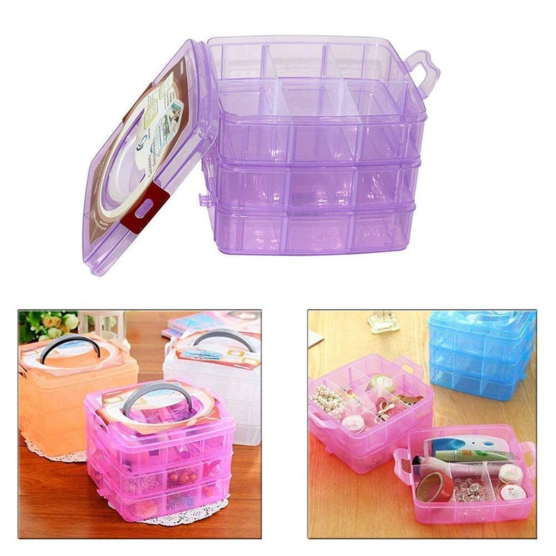 Anadi 3 Layers 18 Grids Transparent Plastic Jewellery Organizer Storage Compartment Box Multi Color - Image 3