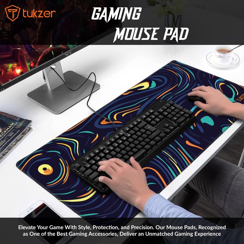 tuKZer Retro Extended Gaming Mouse Pad, High-Speed Mouse Tracking & Control | Stitched Edges, Non-Slip Rubber Base| for Computer Laptop Keyboard Office Home (795mm x 298mm x 3.45mm, Color Waves) - Image 2