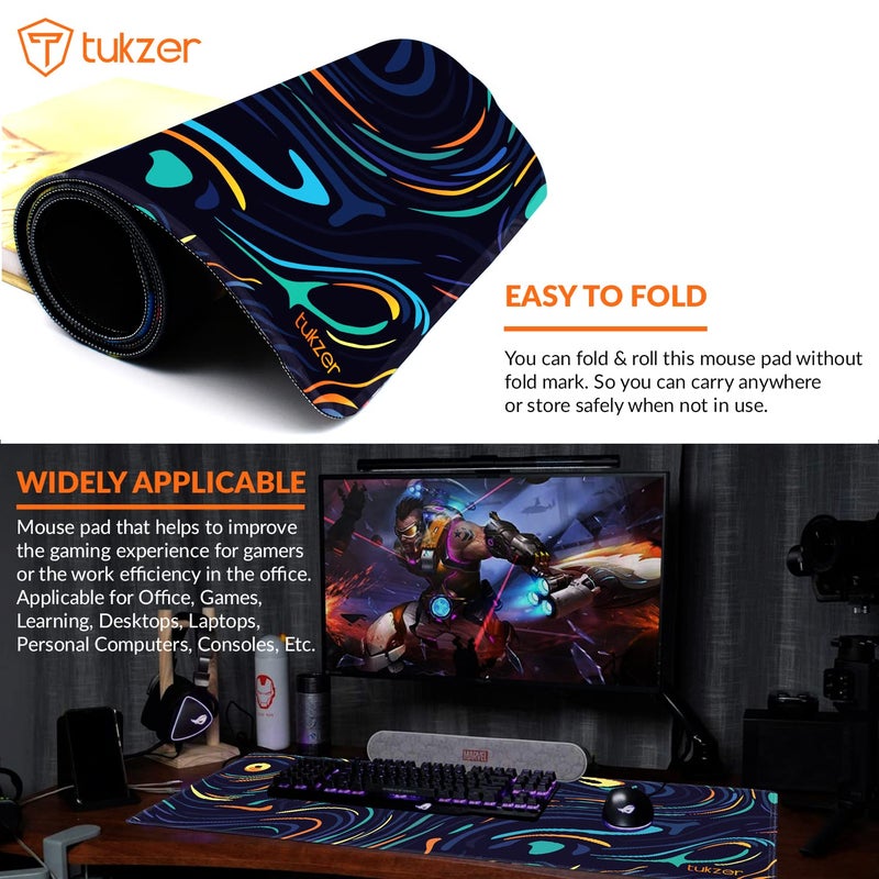 tuKZer Retro Extended Gaming Mouse Pad, High-Speed Mouse Tracking & Control | Stitched Edges, Non-Slip Rubber Base| for Computer Laptop Keyboard Office Home (795mm x 298mm x 3.45mm, Color Waves) - Image 5