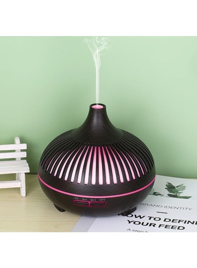 Ultrasonic Electric Essential Oil Diffuser 550ml - Elegant Wooden Shape (Brown/Beige) with Remote Control - 7 Colors LED Light, Timer - Humidifier for Home and Office (Brown) - Image 2