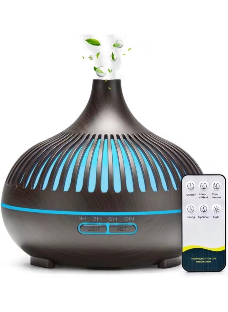 Ultrasonic Electric Essential Oil Diffuser 550ml - Elegant Wooden Shape (Brown/Beige) with Remote Control - 7 Colors LED Light, Timer - Humidifier for Home and Office (Brown) - Image 1