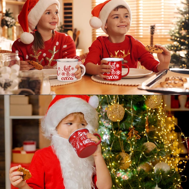 Yaomiao 9 Pcs Hot Cocoa Bar Enamel Mugs with Handles Christmas Coffee Mugs 12 oz Seasonal Enamel Cup Funny Novelty White and Red Tea Cups for Christmas Cute Style - Image 5