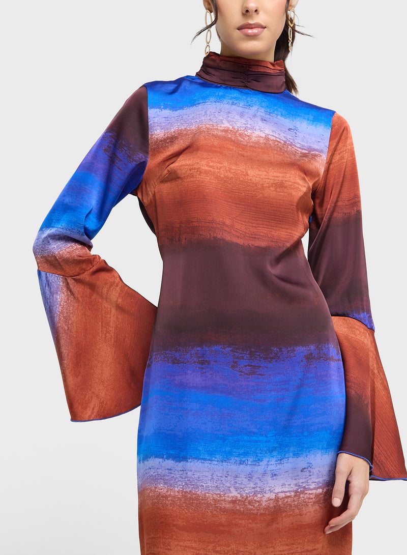 فيرو مودا فستان بأكمام واسعة مخططة - Image 3