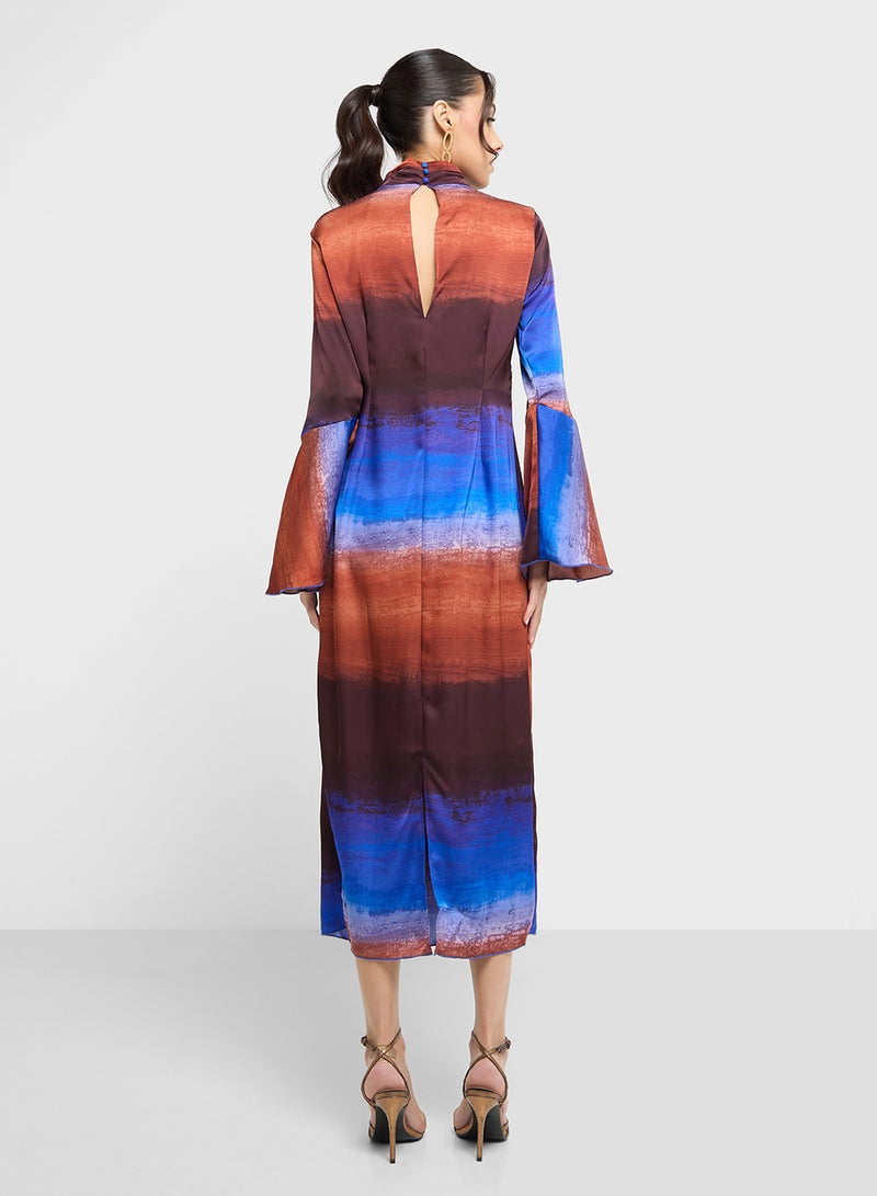 فيرو مودا فستان بأكمام واسعة مخططة - Image 2