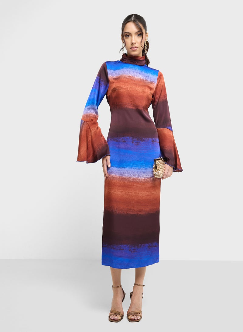 فيرو مودا فستان بأكمام واسعة مخططة - Image 4