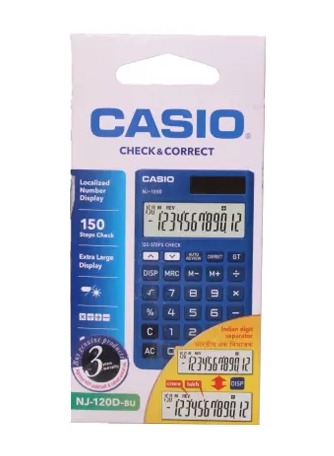 CASIO NJ-120D-BU-W-DH-W Portable Calculator Blue - Image 2
