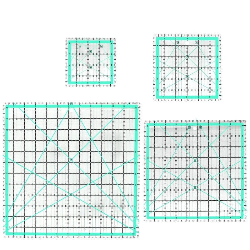 MANUFORE 4pcs Square Quilting Ruler (12.5â€/ 9.5â€/ 6â€/ 4.5â€) Sewing Acrylic Ruler Anti-Slip Metric Ruler DIY Quilting Tools with Clear Printed Lines for Precise Cutting - Image 2