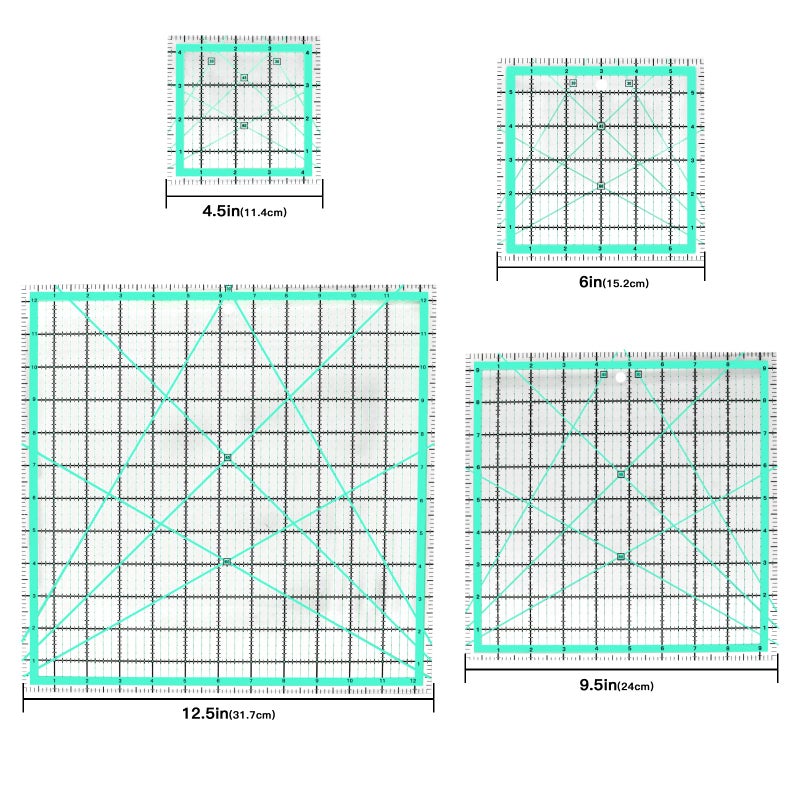 MANUFORE 4pcs Square Quilting Ruler (12.5â€/ 9.5â€/ 6â€/ 4.5â€) Sewing Acrylic Ruler Anti-Slip Metric Ruler DIY Quilting Tools with Clear Printed Lines for Precise Cutting - Image 3