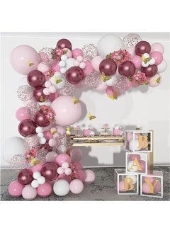 Zeemey 118-pcs Butterfly Metallic Pink Balloons Garland Arch Kit, Butterfly Stickers Baby Pink White Confetti Balloons, for Women Girls Birthday Shower Wedding Party Background Decorations  - Image 1