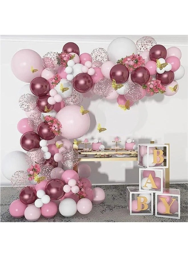 Zeemey 118-pcs Butterfly Metallic Pink Balloons Garland Arch Kit, Butterfly Stickers Baby Pink White Confetti Balloons, for Women Girls Birthday Shower Wedding Party Background Decorations - Image 1