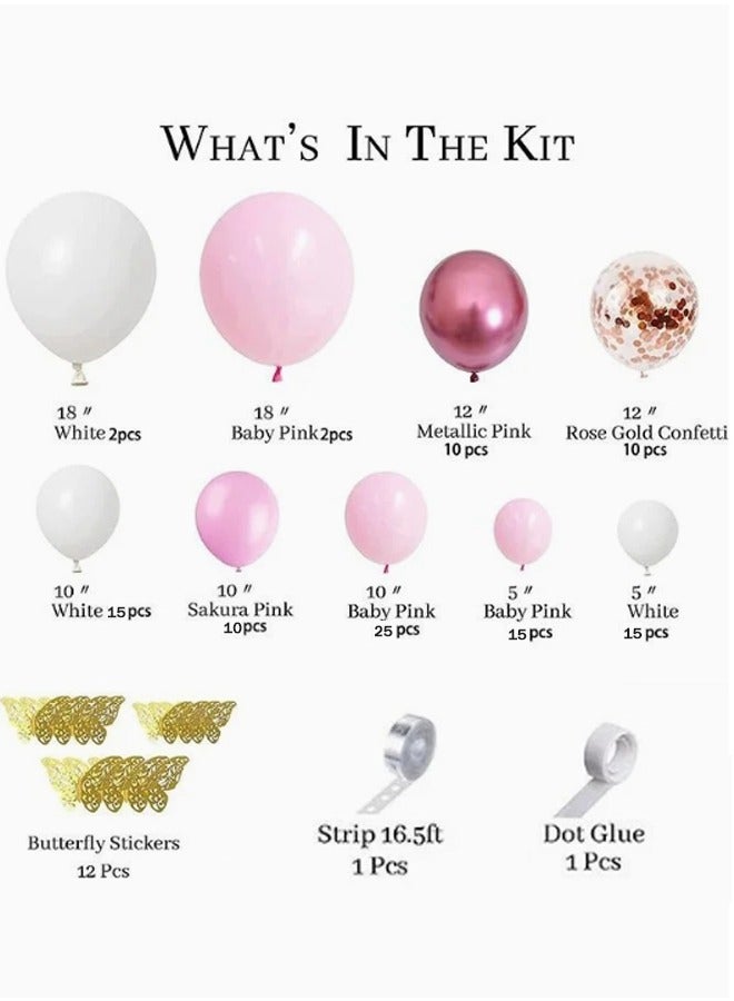 Zeemey 118-pcs Butterfly Metallic Pink Balloons Garland Arch Kit, Butterfly Stickers Baby Pink White Confetti Balloons, for Women Girls Birthday Shower Wedding Party Background Decorations - Image 2