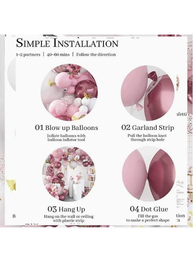 Zeemey 118-pcs Butterfly Metallic Pink Balloons Garland Arch Kit, Butterfly Stickers Baby Pink White Confetti Balloons, for Women Girls Birthday Shower Wedding Party Background Decorations - Image 3