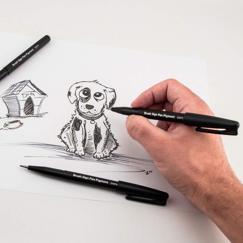 Pentel Arts Sign Pen Brush, Black Pigment Ink, 1 Pack (SESP15BPA) - Image 1