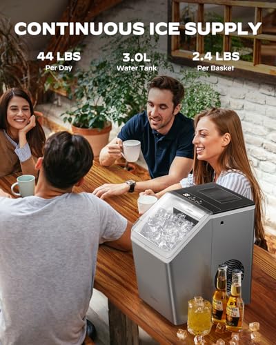Silonn صانعة الثلج سيلون، 44 رطل في اليوم، طريقتان لإضافة الماء، تنظيف تلقائي، آلة ثلج من الفولاذ المقاوم للصدأ للاستخدام المنزلي والمكاتب والحفلات - Image 2