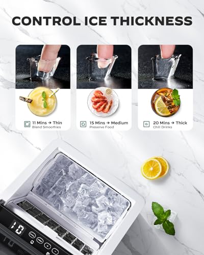 Silonn صانعة الثلج سيلون، 44 رطل في اليوم، طريقتان لإضافة الماء، تنظيف تلقائي، آلة ثلج من الفولاذ المقاوم للصدأ للاستخدام المنزلي والمكاتب والحفلات - Image 5