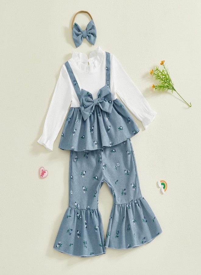 YINGISFITM Toddler Baby Girl Clothes Bow Long Sleeve Tops and Bell Bottoms Spring Outfits 6 12 18 24 Months 2T 3T 4T (Blue, 18-24 Months) - Image 5
