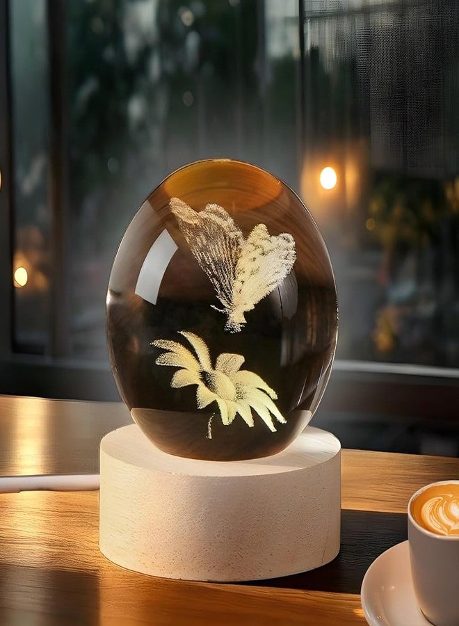 BTfash 3D Crystal Sunflower with Butterfly Night Lamp LED Decoration Table Light with Wooden Stand for Bedside, Home Office Decor (Butterfly Sunflower) - Image 1