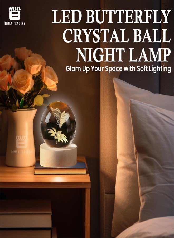 BTfash 3D Crystal Sunflower with Butterfly Night Lamp LED Decoration Table Light with Wooden Stand for Bedside, Home Office Decor (Butterfly Sunflower) - Image 2