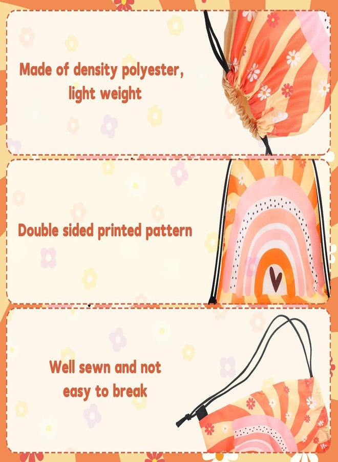 Abbylike 12 Pcs Groovy Party Favors Drawstring Bags Floral Boho Party Favor Drawstring Backpack Hippie Daisy Flower Treat Groovy Goodie Bag for Birthday Shower Wedding Gift Decorations Party Supplies - Image 4