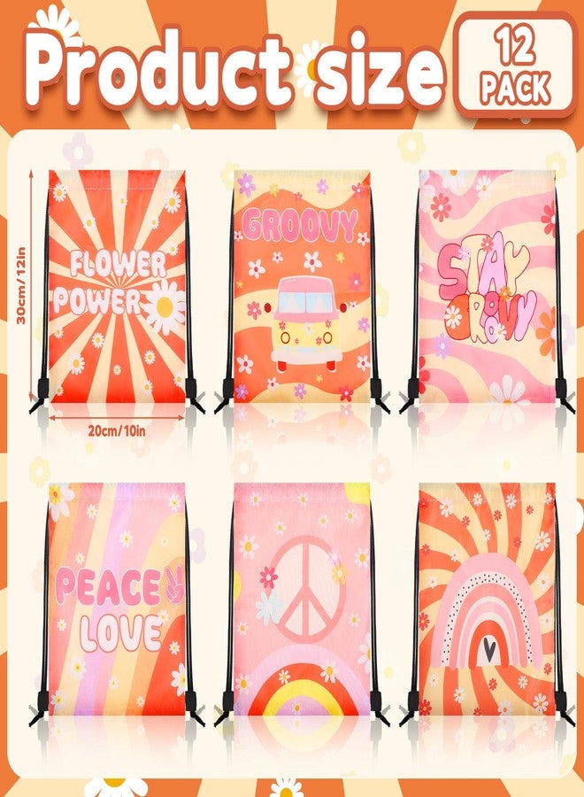 Abbylike 12 Pcs Groovy Party Favors Drawstring Bags Floral Boho Party Favor Drawstring Backpack Hippie Daisy Flower Treat Groovy Goodie Bag for Birthday Shower Wedding Gift Decorations Party Supplies - Image 2