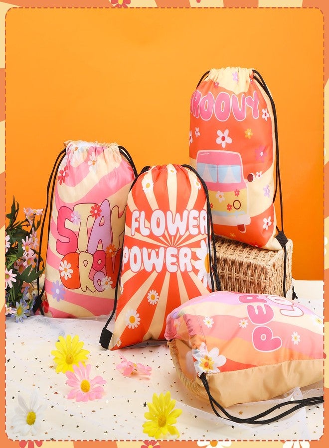 Abbylike 12 Pcs Groovy Party Favors Drawstring Bags Floral Boho Party Favor Drawstring Backpack Hippie Daisy Flower Treat Groovy Goodie Bag for Birthday Shower Wedding Gift Decorations Party Supplies - Image 3