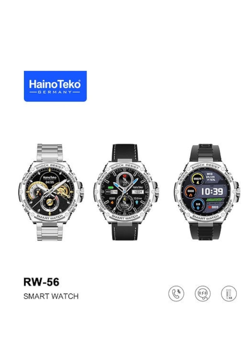 Haino Teko - Haino Teko RW 56 Round Screen Super Size AMOLED Display Smart Watch With 3 Pair Straps and Wireless Charger - Silver - Image 1