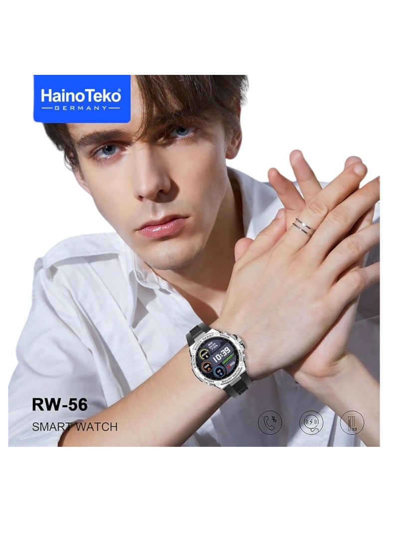 Haino Teko - Haino Teko RW 56 Round Screen Super Size AMOLED Display Smart Watch With 3 Pair Straps and Wireless Charger - Silver - Image 1