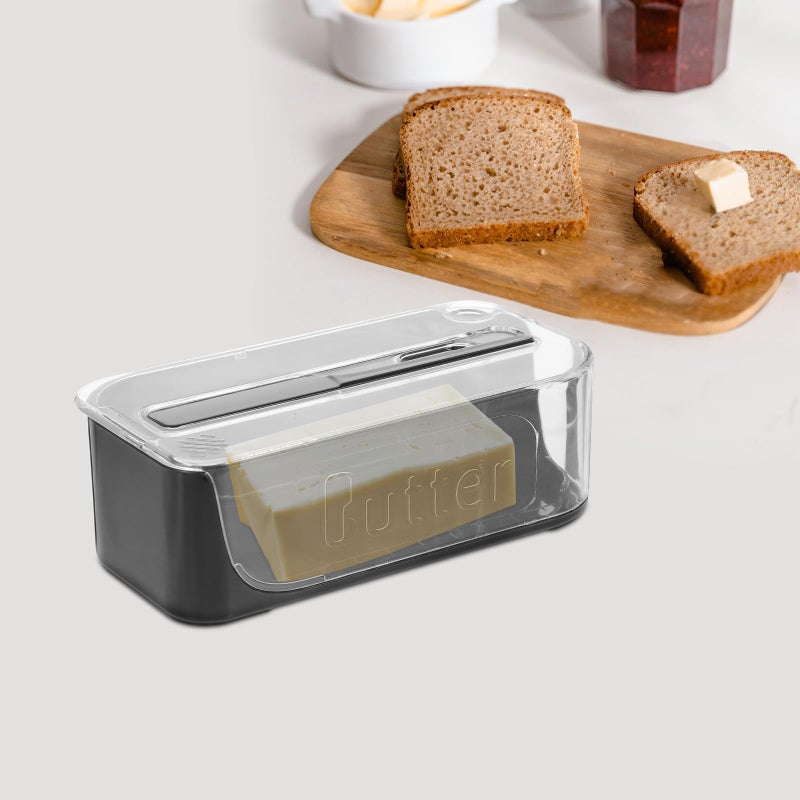Black Butter Dish With Lid Storage Tray For Fridge And Countertop Kitchen Use - Image 4
