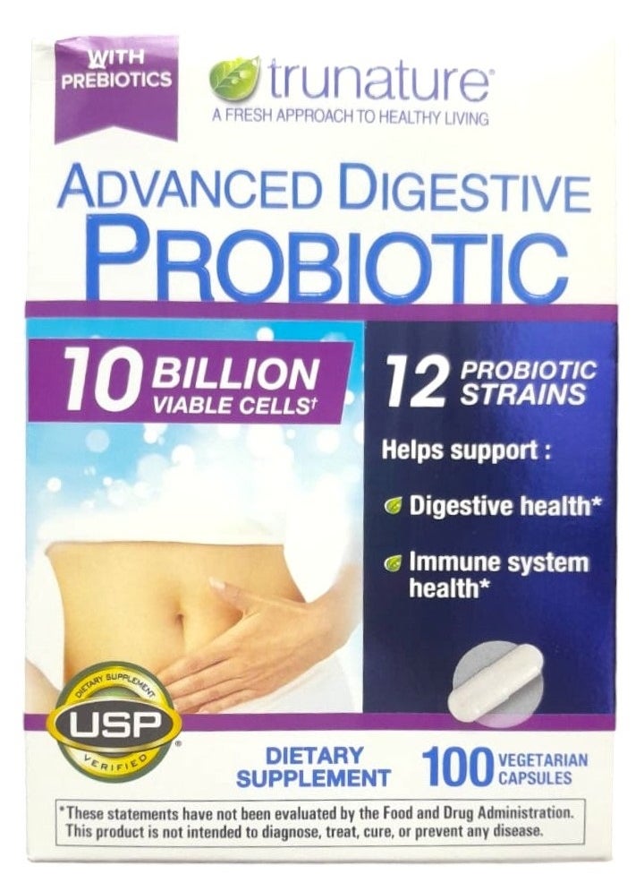 TruNature - Advanced Digestive Probiotic, 100 Vegetarian Capsules - Image 1